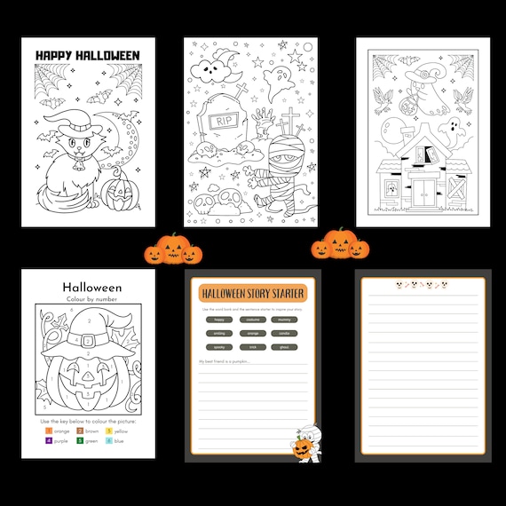 Six Downloadable Halloween Children Activity, Halloween Children Party Activity , Halloween Printable Colouring Activity Halloween Gift