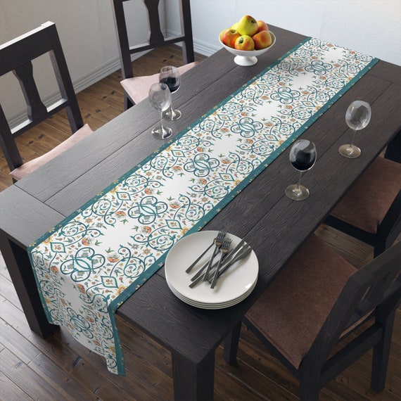 Arabesque Vintage Tatreez Table Runner Palestinian Tatreez printed  henna party décor, home décor, wedding décor  Gift Table Runner.