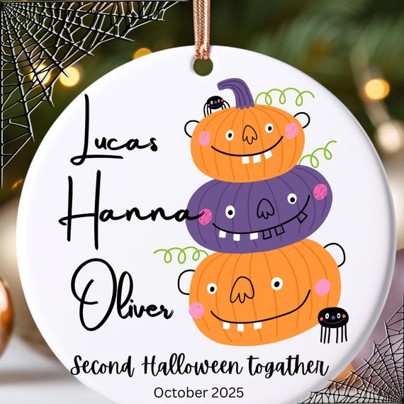 Personalised Children’s First Halloween Decoration – Baby Pumpkin Bauble, First Halloween Ornament, Keepsake Bauble Gift for 3 Kids