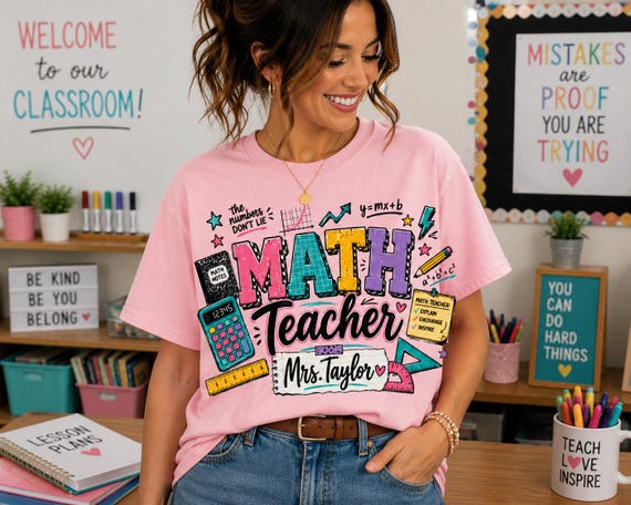 Personalized Math Teacher Shirt, Custom Teacher Name Tee, Math Teacher Gift, Retro Teacher T-Shirt, Back to School Teacher Shirt.