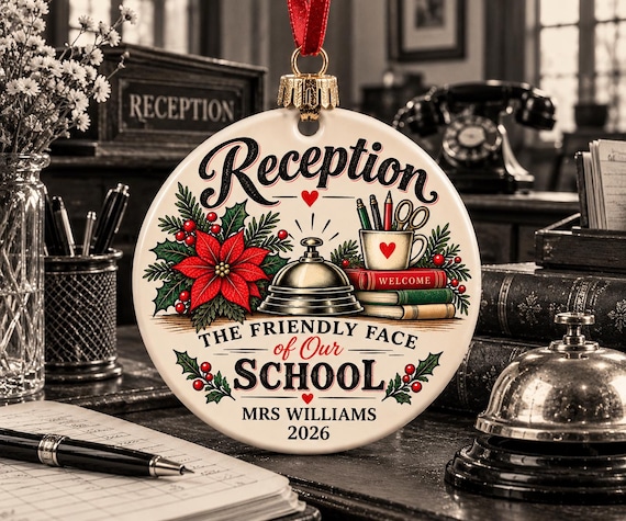 Personalised School Receptionist Christmas Ornament, Vintage Ceramic Keepsake (2026)