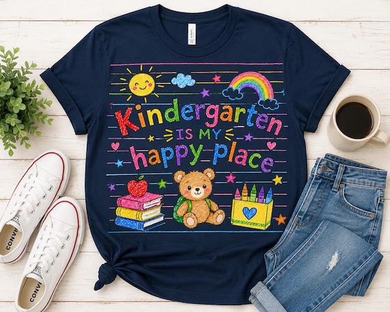 Kindergarten Is My Happy Place |Kindergarten Teacher Shirt | Happy Place Bear Design | Back to School Tee