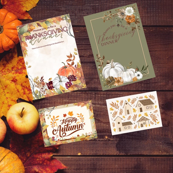 Thanksgiving Digital Downloadable invitation Two Invitation Templates Two Thanksgiving Greeting Cards Thanksgiving Family Friend Invite.