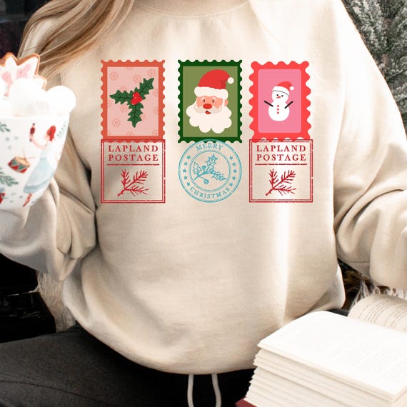 Custom Christmas Postage Stamp Sweatshirt – Personalized Holiday Stamp Design, Cozy Unisex Christmas SweaterUnisex Premium Sweatshirt