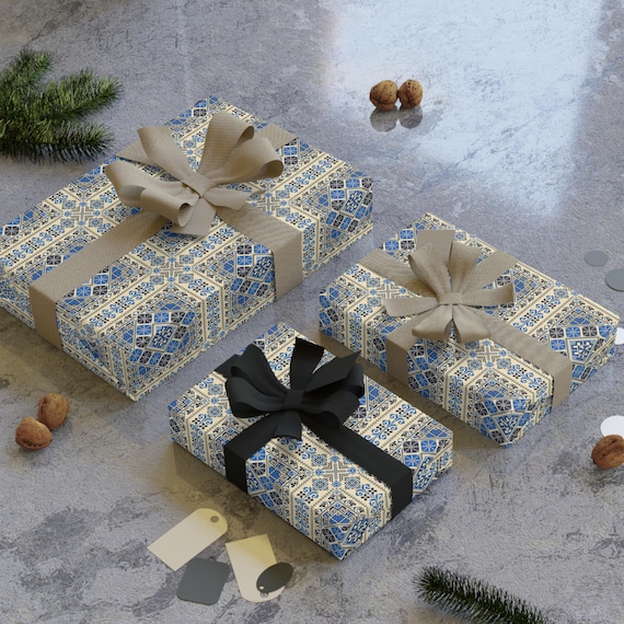 Wrapping Paper Rolls, Middle Eastern Christmas Gift Wrap, Embroidered Design, Holiday Present Wrap, Festive Artisan Paper, Unique Decorative
