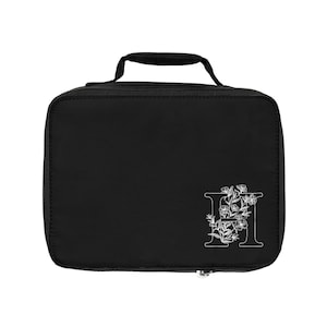 Black Lunch Bag with floral Design School Dark Colour Lunch box Flower Lover Design Lunch bag Nature Lover Picnic Bag Insulation Bag