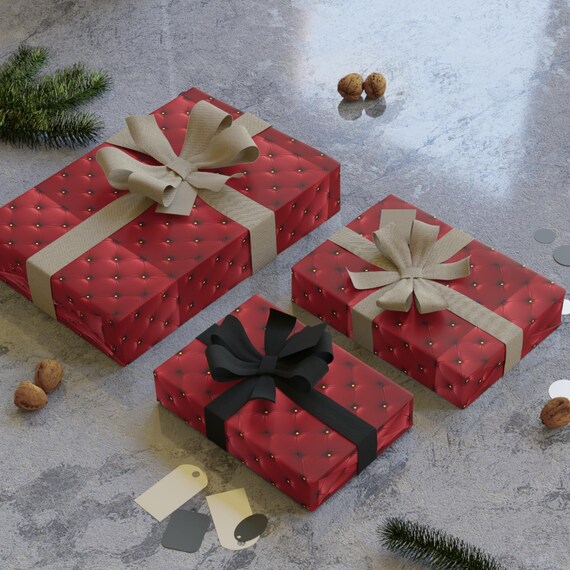 Wrapping Paper Roll, Christmas Elegante Red and Gold Gift Wrap for Holidays, 1pc - Festive Present Packaging, Decorative Xmas Paper Roll,