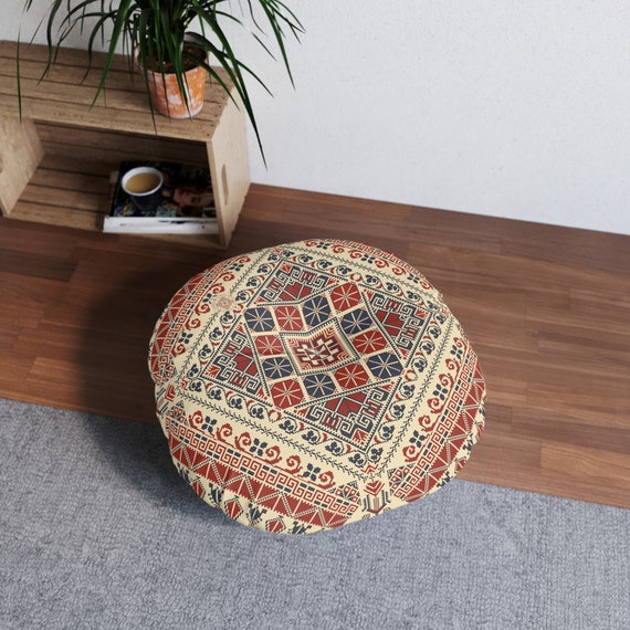 Palestinian Tatreez Printed Embroidery Tufted Floor Pillow Case Ramadan Home Décor. Tufted Floor Pillow, Round Tufted Floor Pillow, Round