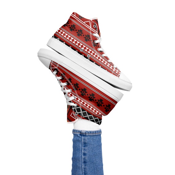 Printed Palestinian Tatreez Women’s high-top canvas shoes