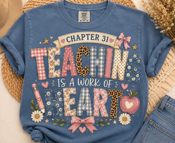 Teaching Is a Work of Heart Shirt, Cute Teacher Shirt, Patchwork Teacher Tee, Back to School Shirt, Teacher Gift, Classroom Tee.