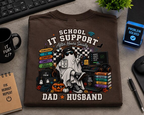 School IT Support Halloween Shirt, IT Support Dad Husband Tee, Tech Staff Gift, Funny Ghost IT Shirt, School Technology T-Shirt