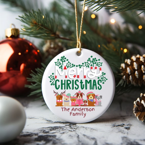 Personalise Family Christmas Ornament Xmas ornament Décor Tree Ornament Christmas Decoration Gift Family. Ceramic Ornament dog lovers