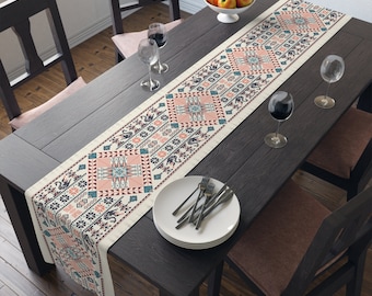 Palestinian Tatreez printed henna Table Runner henna party décor, home décor, Tatreez, gift, wedding décor Table Runner Gift Table Runner .