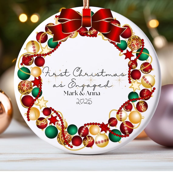 Ceramic Ornament, 4 Shapes, Personalised First Christmas Married Gift Wedding, Mr Mrs Newlywed, Botanical Greenery Keepsake, Bride Groom,