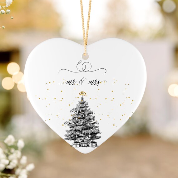 Ceramic Ornament, Personalized Mr and Mrs First Christmas Gift, Home Decor, Newlywed Holiday Decor, Wedding Ornament, Custom Couple Gift