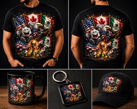 Patriotic Bulldog Trio T-shirt | USA Canada Mexico Flags, Fireworks