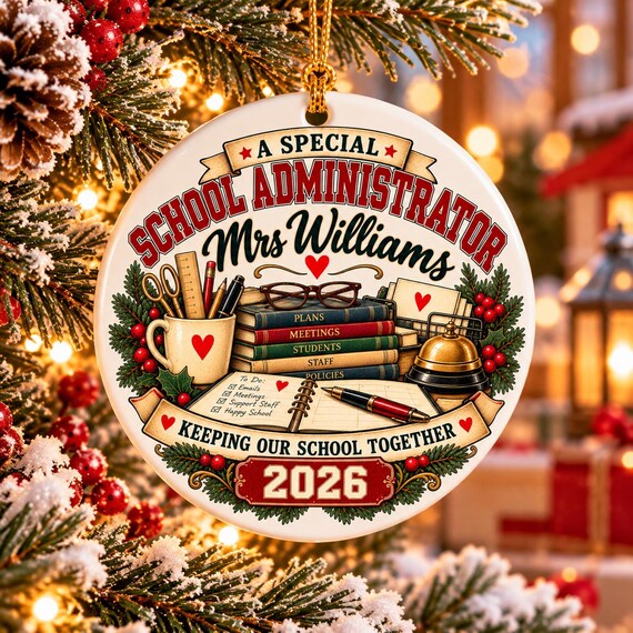 Personalised School Administrator Christmas Ornament 2026, Vintage School Staff Keepsake