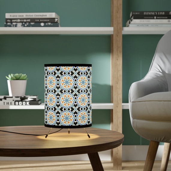 Tripod Lamp with High-Res Printed Shade, USCA plug, ideal for gift, birthday, wedding, celebration, anniversary, Christmas, Arabic pattern,