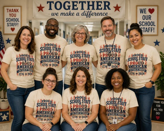 Proud School Staff Proud American Shirt | America 250 Shirt | Patriotic School Staff Tee | 1776 2026 USA Anniversary Shirt