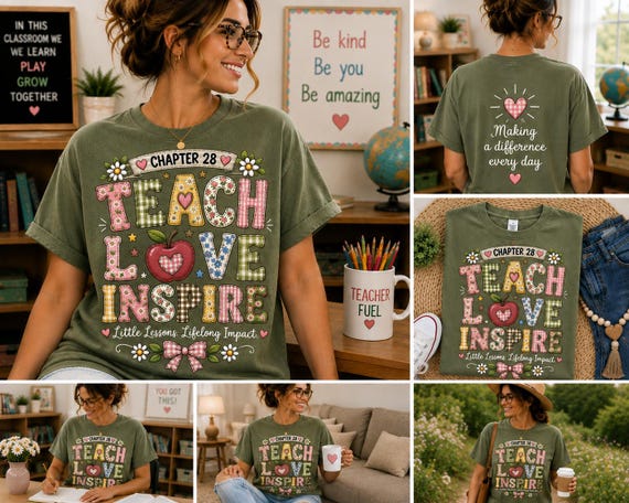 Teach Love Inspire Teacher Shirt, Cute Patchwork Teacher Tee, Back to School Shirt, Kindergarten Preschool Teacher, Teacher Appreciation