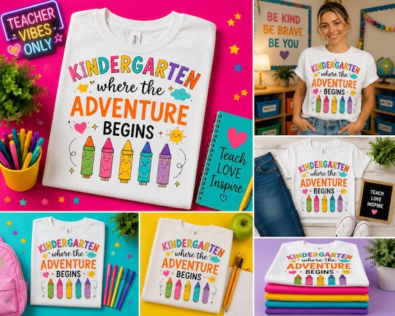 Kindergarten Where the Adventure Begins T-shirt | Crayon Kids School Tee I Back to school teacher shirt.