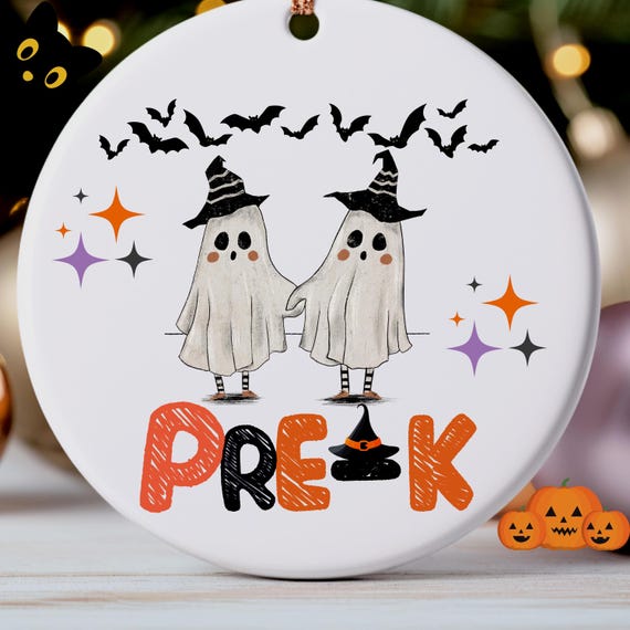 Ceramic ornamentCute Halloween Ghost Ornament, Pre-K Teacher Gift, Ceramic Classroom Decoration, Spooky Cute Preschool Keepsake
