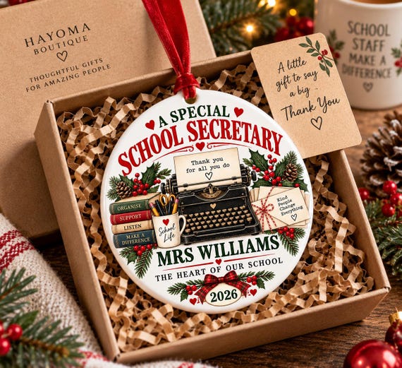 School Secretary Typewriter Christmas Ornament | Personalized Mrs Williams 2026.