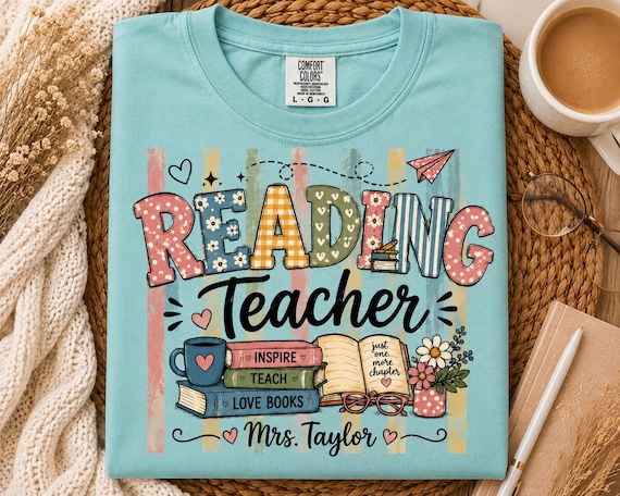 Personalized Reading Teacher Shirt, Custom Teacher Name Tee, Book Lover Teacher Shirt, Reading Teacher Gift, Back to School Teacher T-Shirt