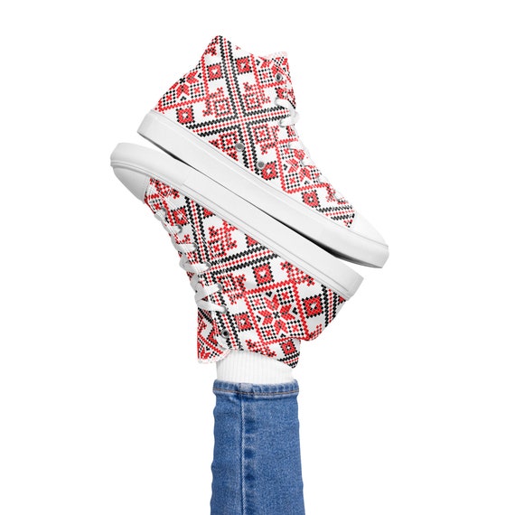 Printed Palestinian Tatreez Women’s high top canvas shoes