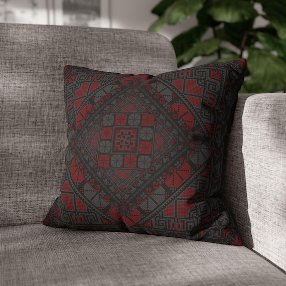 Pillowcase, Dark Middle Eastern Embroidery Print, Christmas Home Decor, Ramadan Eid Gift, Cultural Vintage Decor, Tatreez Design