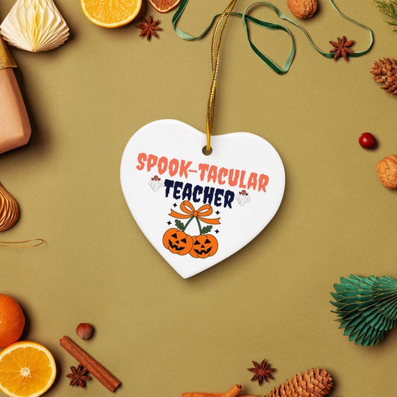 Ceramic ornament Cute Halloween Ghost Ornament, Pre-K Teacher Gift, Ceramic Classroom Decoration, Spooky Cute Preschool Keepsake.