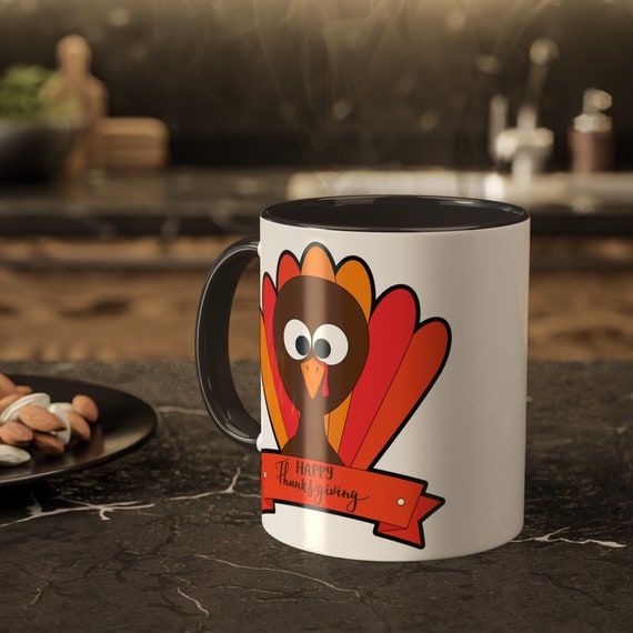 Thanksgiving Personalised Mug, Thanksgiving Mug, Autumn Décor, Autumnal Message, Autumn Fall Mug, Fall Home Décor, Two-Tone Coffee Mugs
