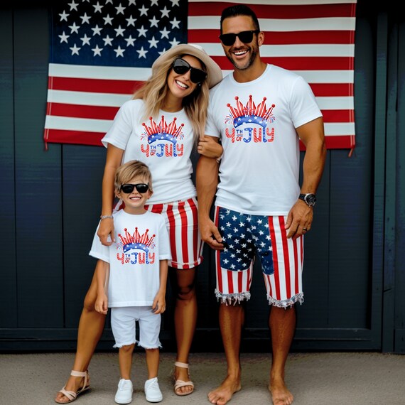 Unisex Jersey T-shirt short-sleeve Shirt, Fourth of July Crown USA 4th July concept Red White, and Blue Independence Day T-shirt Firework.