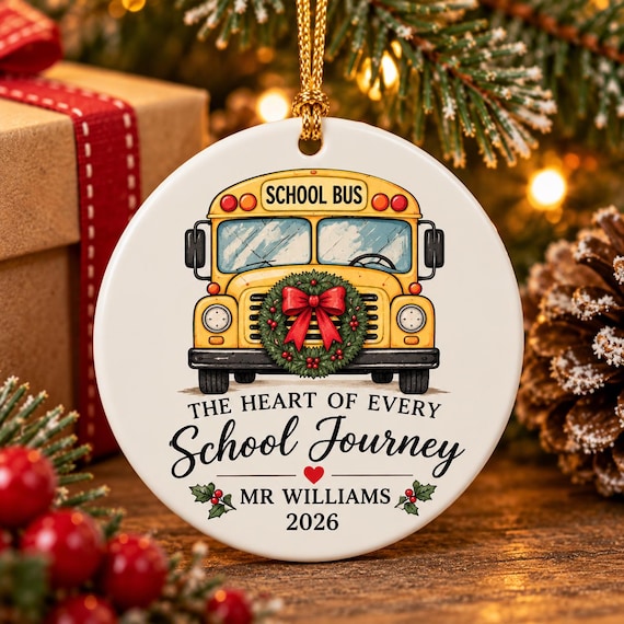 Personalized School Bus Driver Ornament, Ceramic Keepsake, Custom Name Gift (2026)
