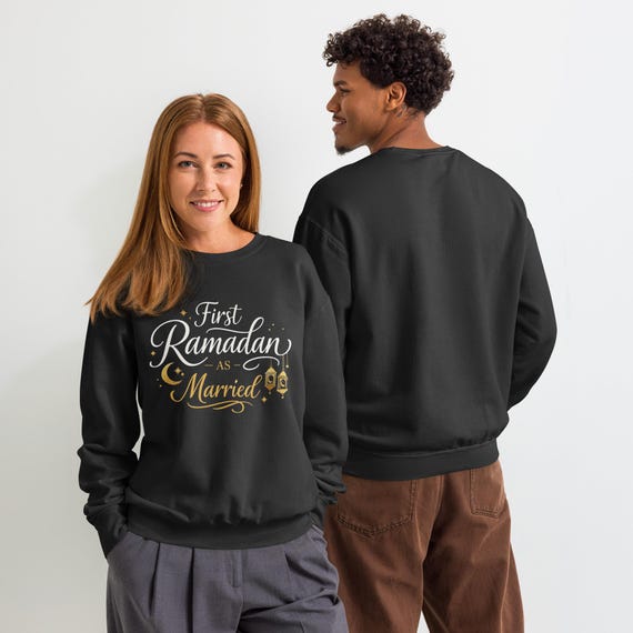 First Ramadan as a Couple Unisex Garment-Dyed Fleece Crewneck Sweatshirt | Cozy Islamic Gift | Eid Gift