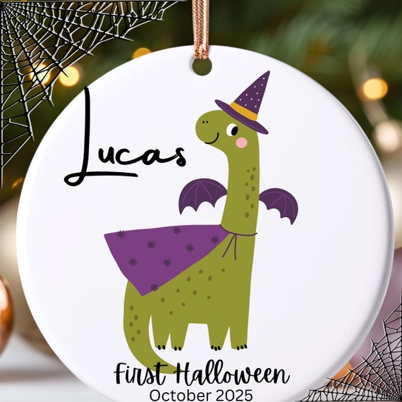 Personalised Baby’s First Halloween Decoration – Baby Dinosaur Bauble, First Halloween Ornament, Baby Keepsake Bauble Gift