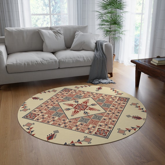 Palestine Tatreez Embroidery Printed henna wedding Round Rug henna party décor, home décor gift, wedding décor Ramadan Eid Décor Gift.