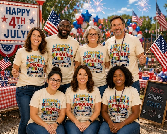 Proud School Staff Proud American Shirt | America 250 Shirt | Patriotic School Staff Tee | 1776 2026 USA Anniversary Shirt