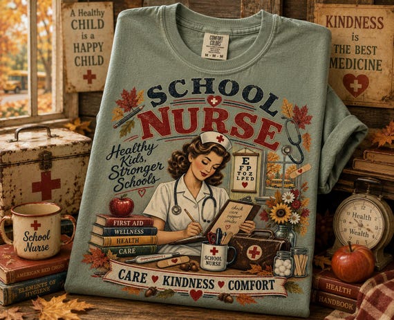 School Nurse Fall Shirt, Vintage Nurse T-Shirt, School Nurse Appreciation Gift, Autumn School Staff Tee.