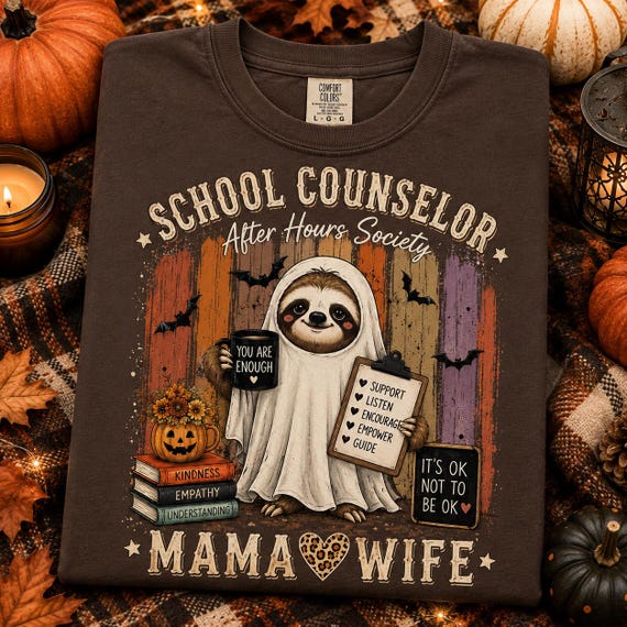 School Counselor Halloween Shirt, Counselor Mama Wife Tee, Cute Sloth Ghost Shirt, Fall School Counselor Gift, School Staff Tee.