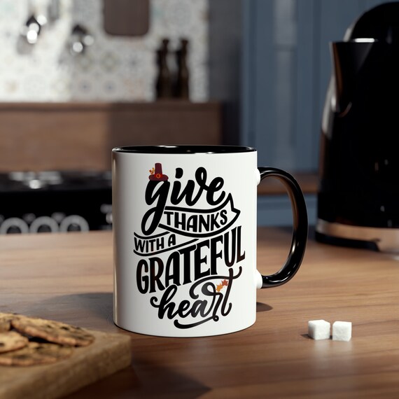 Thanksgiving Personalised Mug, Thanksgiving Mug, Autumn Décor, Autumnal Message, Fall Mug, Fall Home Décor, Two-Tone Coffee Mugs, 11oz