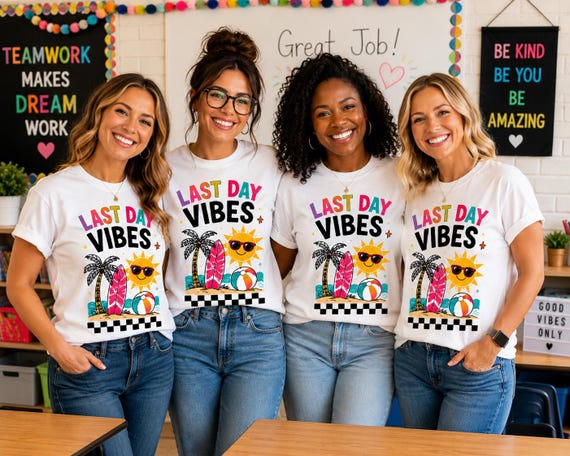 Last Day Vibes T-shirt | Retro Sun, Surfboard & Palm Beach Design
