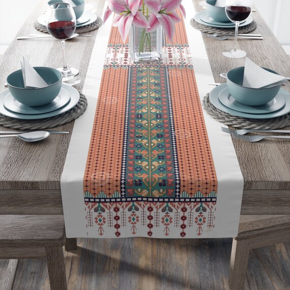 Table Runner Palestine Tatreez printed henna Table Runner Cotton Poly, henna party décor, home décor, red Tatreez, gift, wedding decorations