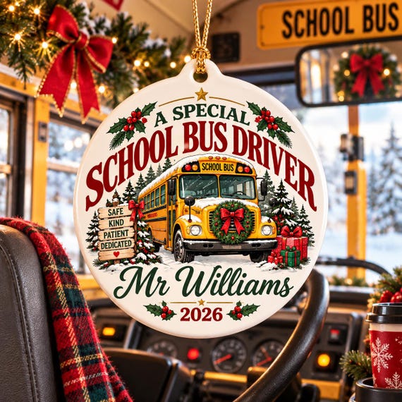 Personalised School Bus Driver Christmas Ornament 2026, Custom Name Keepsake
