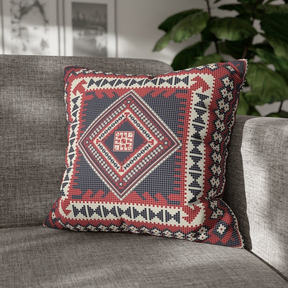 Palestinian Tatreez Embroidery Printed Spun Polyester Square Pillow Case Ramadan Home Décor. Spun Polyester Square Pillowcase gift