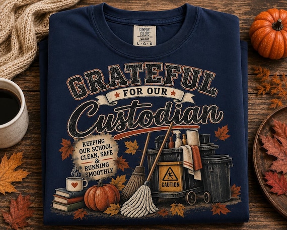 School Custodian Thanksgiving Shirt, Grateful Custodian Tee, School Staff Appreciation Gift, Fall Janitor T-Shirt