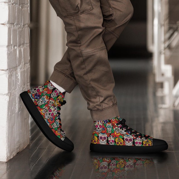 Men's High Top Canvas Shoes Sugar Skull Israel
