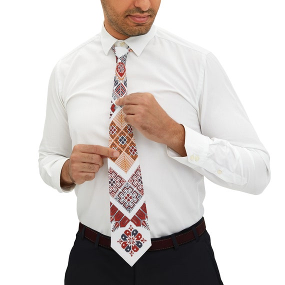 Palestinian  Printed Tatreez Necktie, groom tie, kufiyah, wedding tie, henna groom tie, Palestine culture design Groom, Dad Gift For him