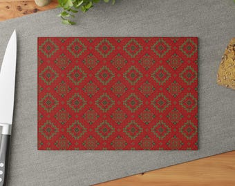 Vintage Middle Eastern Embroidery Glass Cutting Board, Kitchen Gift, Christmas Gift, Home Decor, Kitchen Decor, Holiday Gift