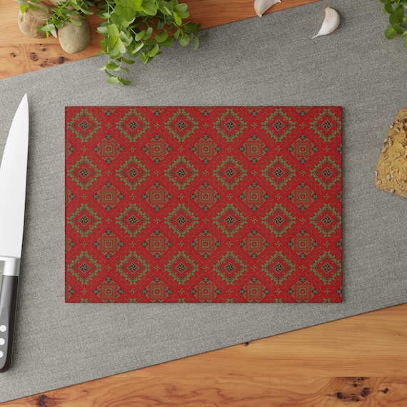 Vintage Middle Eastern Embroidery Glass Cutting Board, Kitchen Gift, Christmas Gift, Home Decor, Kitchen Decor, Holiday Gift